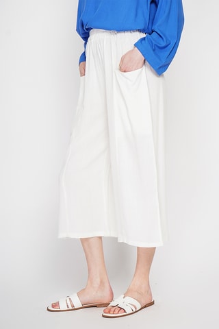 Pantaloni larghi a vita alta in lino - Bianco