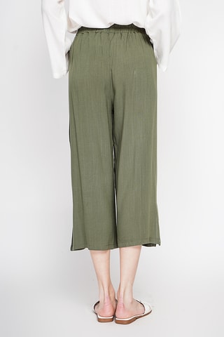 Pantaloni larghi a vita alta in lino - Kaki