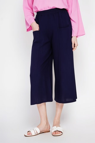 Pantaloni larghi a vita alta in lino - Navy