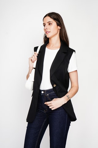 Giacca senza maniche in lino - Nero