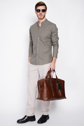 Camicia slim in lino - Kaki