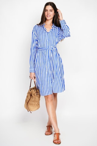 Abito a camicia in lino e seta - Bianco e blu