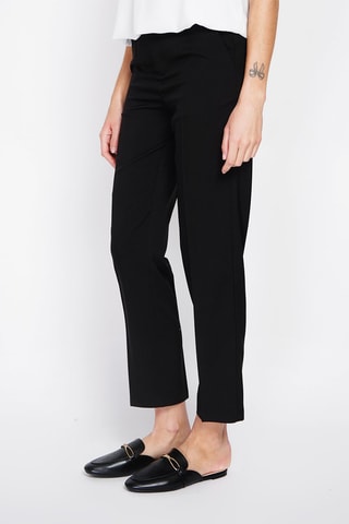 Pantaloni straight 7/8 in lino a vita alta - Nero