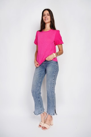 T-shirt in lino - Fucsia