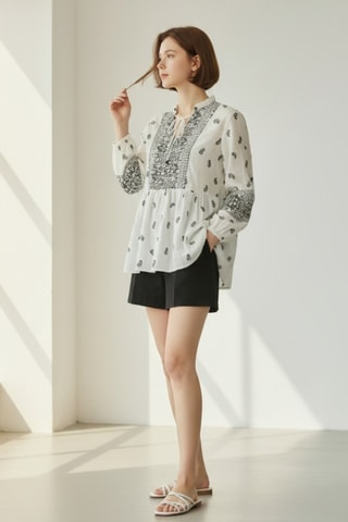 Blusa in lino - Nero