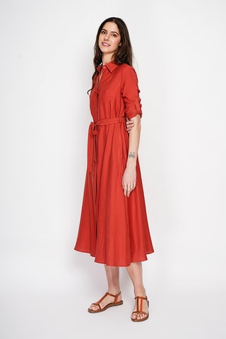 Abito a camicia in lino - Rosso