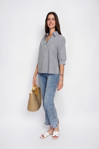 Blusa in lino - Bianco e nero