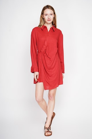 Abito a camicia in lino - Rosso