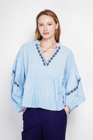 Blusa in lino - Celeste - Blu