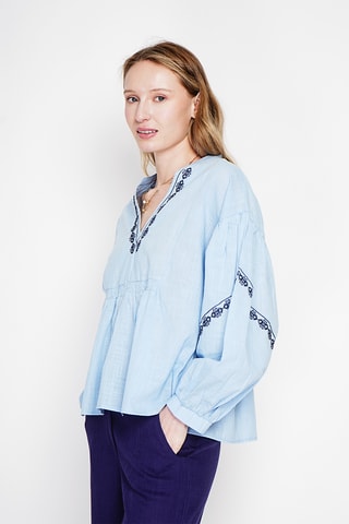 Blusa in lino - Celeste - Blu