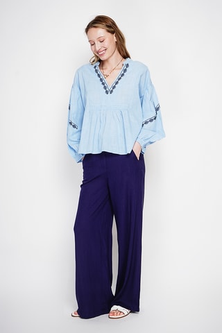 Blusa in lino - Celeste - Blu