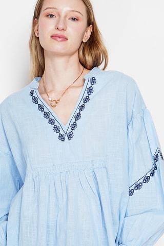 Blusa in lino - Celeste - Blu