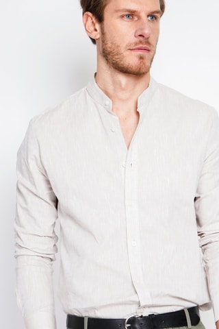 Camicia slim in lino - Beige