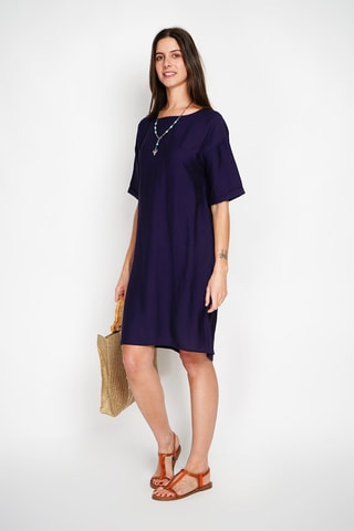 Abito taglio dritto in lino - Navy