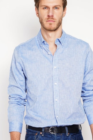 Camicia regular in lino - Blu