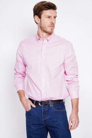 Camicia regular in lino - Rosa