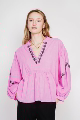 Blusa in lino - Celeste - Rosa