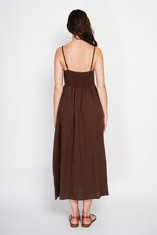 Abito midi in lino - Bianco - Marrone