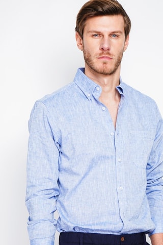 Camicia regular in lino - Blu