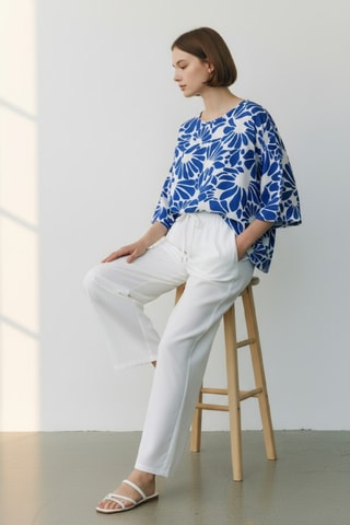 Top in lino - Blu
