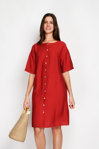 Abito taglio dritto in lino - Rosso