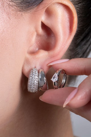 3 orecchini a cerchio - Argentato