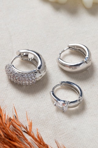 3 orecchini a cerchio - Argentato