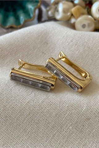 Orecchini a cerchio - Dorato e bianco