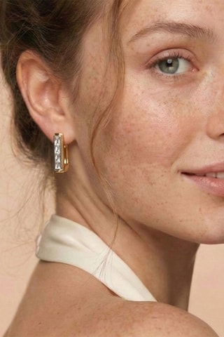 Orecchini a cerchio - Dorato e bianco