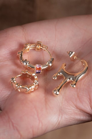 3 orecchini a cerchio - Dorato