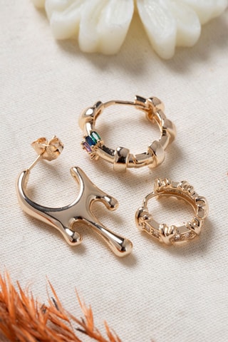 3 orecchini a cerchio - Dorato