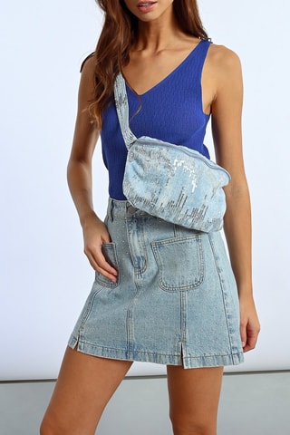 Borsa a tracolla in jeans - Celeste