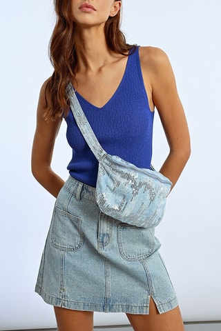 Borsa a tracolla in jeans - Celeste
