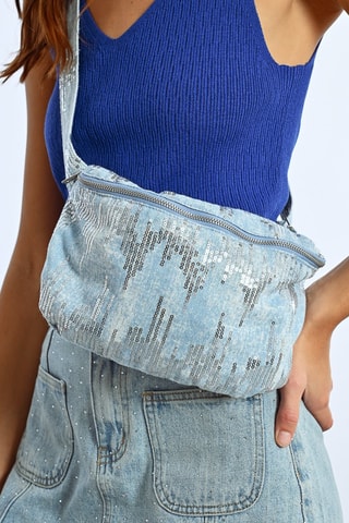 Borsa a tracolla in jeans - Celeste