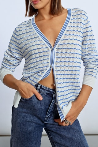 Cardigan - Celeste ed ecrù