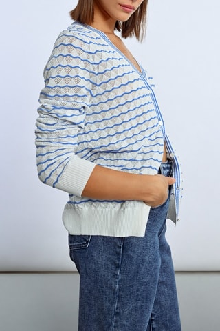 Cardigan - Celeste ed ecrù