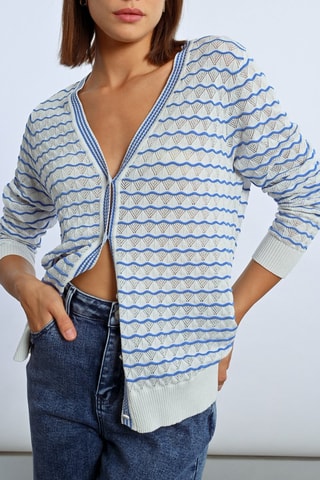 Cardigan - Celeste ed ecrù