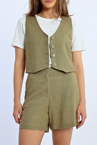 Gilet in lino - Kaki