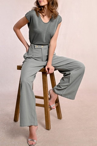 Pantaloni a vita alta in lino - Kaki