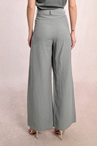 Pantaloni a vita alta in lino - Kaki