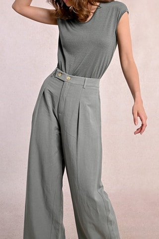 Pantaloni a vita alta in lino - Kaki