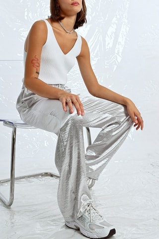 Pantaloni a vita alta - Argentato