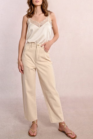 Jeans a vita alta - Beige