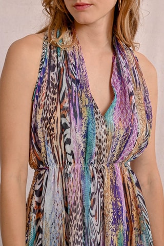 Abito a trapezio - Viola chiaro e verde chiaro