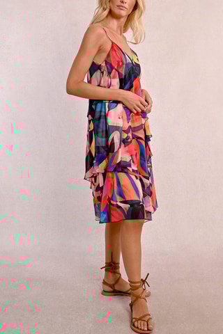 Abito con volant - Rosa scuro e petrolio