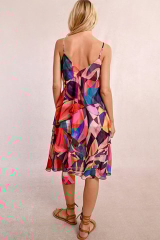 Abito con volant - Rosa scuro e petrolio