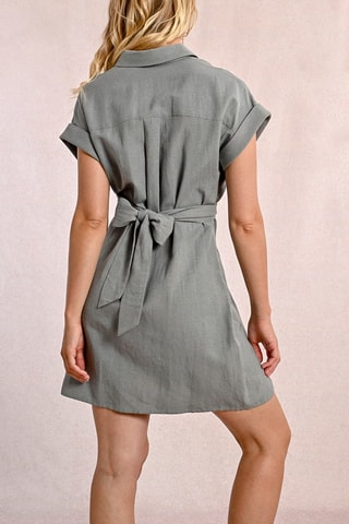 Abito a camicia in lino - Kaki