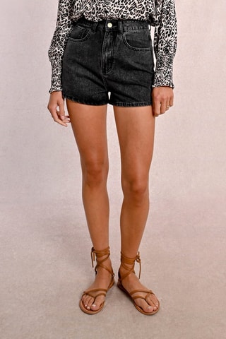 Shorts in jeans a vita alta - Nero
