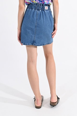 Gonna taglio dritto in jeans a vita alta - Blu - Lili Sidonio