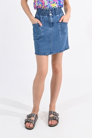 Gonna taglio dritto in jeans a vita alta - Blu - Lili Sidonio